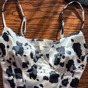 Cow Print Satin Bustier Top with Adjustable Straps
